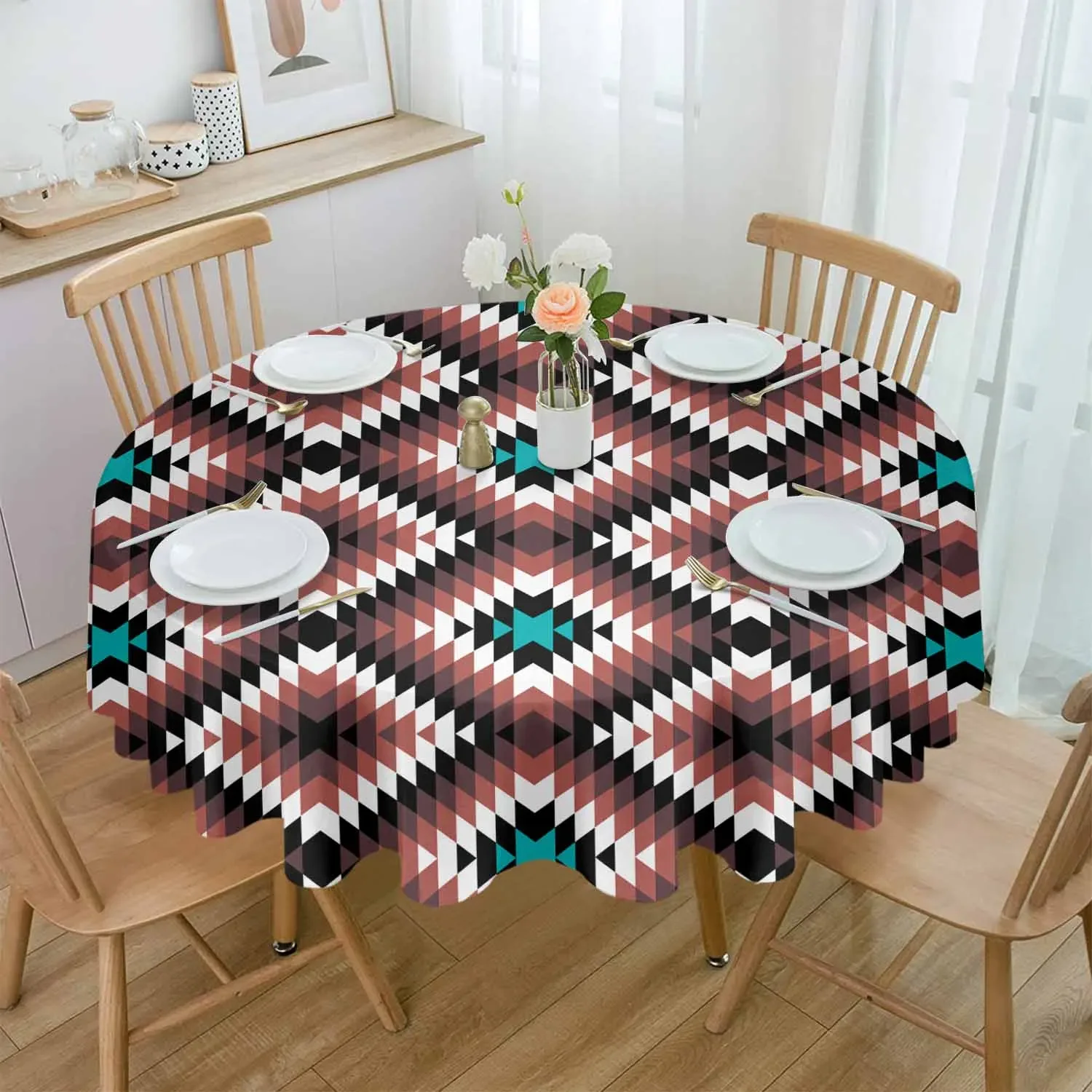 Богемная ацтекская марокканская коричневая круглая скатерть водонепроницаемая