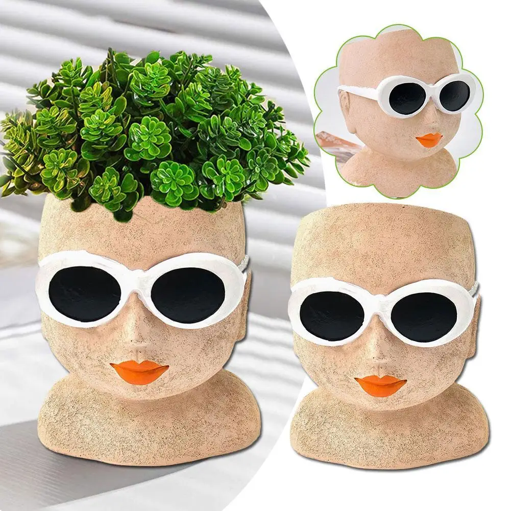 2023 Cute Lady Face Planter Resin Succulent Plant Pots Abstract Lady Head Flower Pot Human Face Vases For Tabletop Balcony Decor