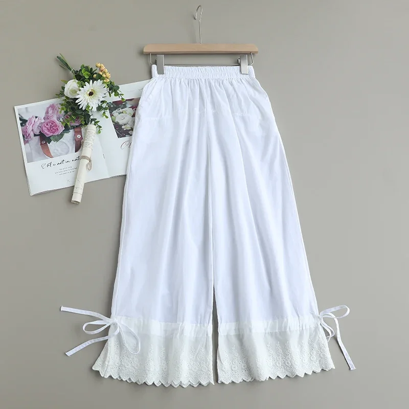 Брюки Женские однотонные с вышивкой милые повседневные свободные штаны