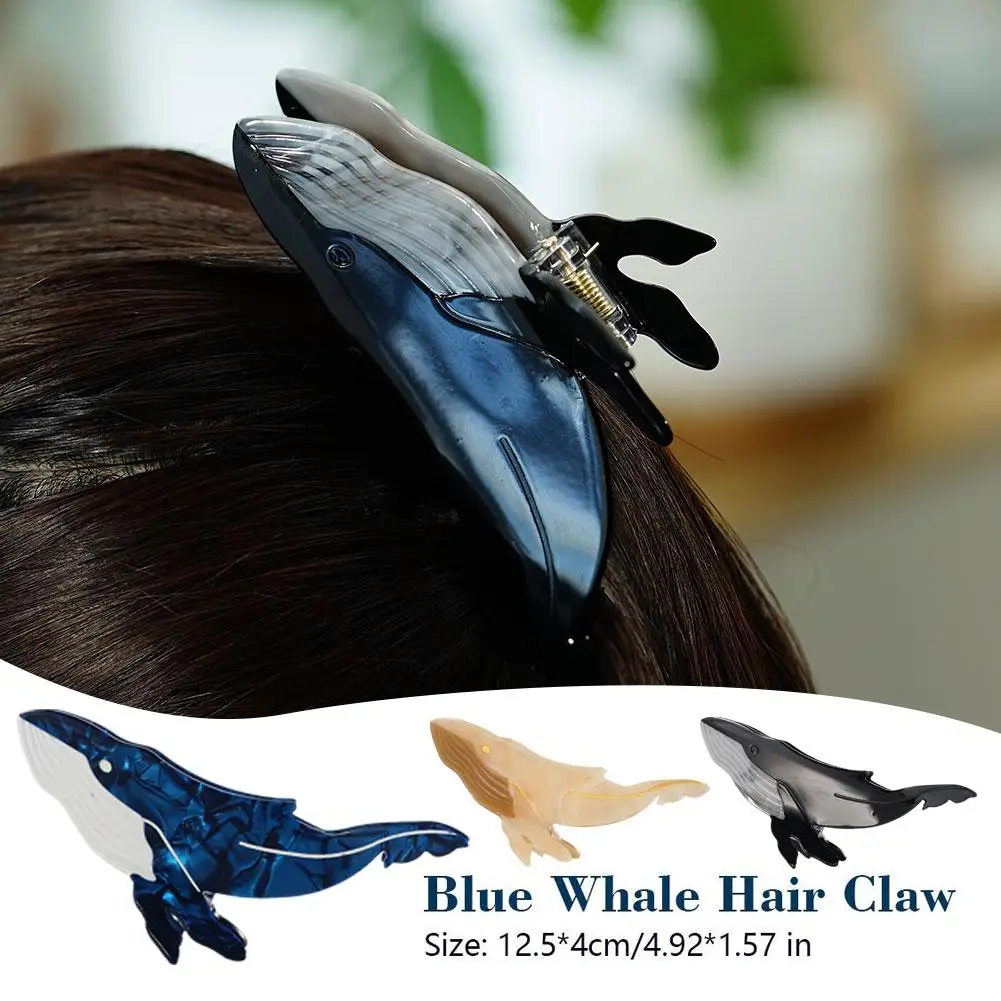 New Blue Whale Hair Claw Acetic Acid Fashion Women Acetate Hair Clips Cute Sea Creature Model Ponytail Hairpin 3 Color