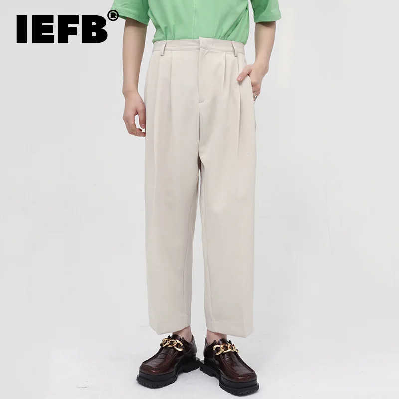 

IEFB Men's Suit Pants Spring Summer New High Waist Ankle Length Pants 2022 New Korean Trendy Trousers Loose Straight Pants A0886