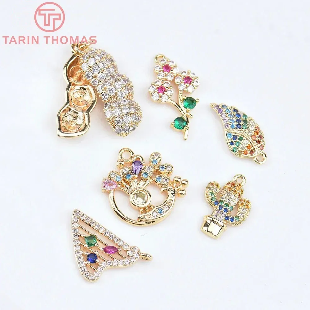 (1387) 2 шт. 14x20 мм 24 К золотого цвета латунь с цирконом цветок подвески-подвески для