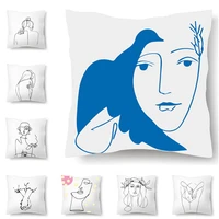 simple line abstract face avatar lover hand pattern cushion cover white short plush soft throw pillow case nordic home decor