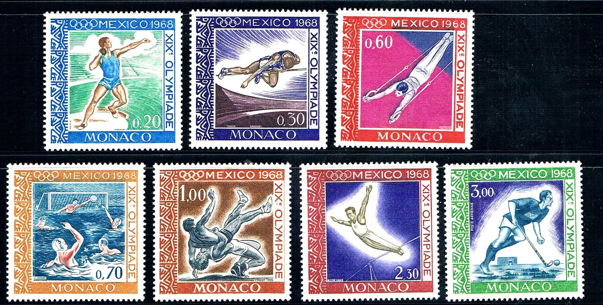 

7 шт./компл. новая почтовая печать Монако 1968 мексиканские спортивные игры гравировка почтовые штампы MNH