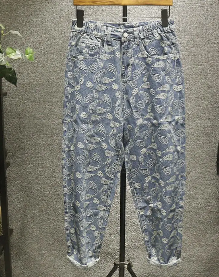 Men Jeans Plaid Denim Pants Men's Straight Loose Fashion Casual Denim Wide Leg Daddy Pants