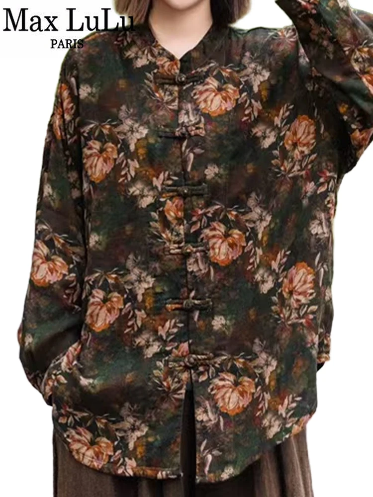 Max LuLu воротник-стойка китайские весенние женские рубашки с принтом модные