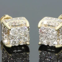 new exquisite beautiful diamond full square gold earrings engagement wedding womens noble and elegant temperament jewelry