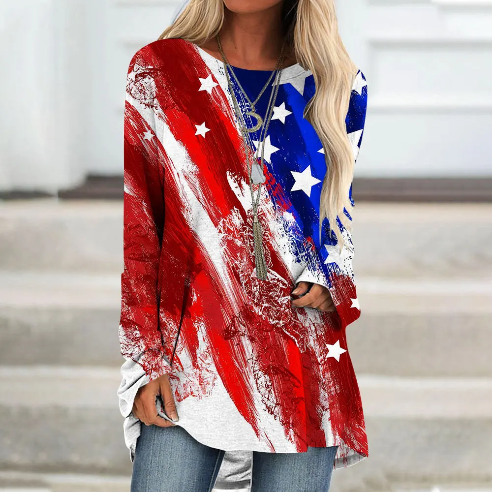 

2023 New American Flag Fade Color T-Shirt For Women