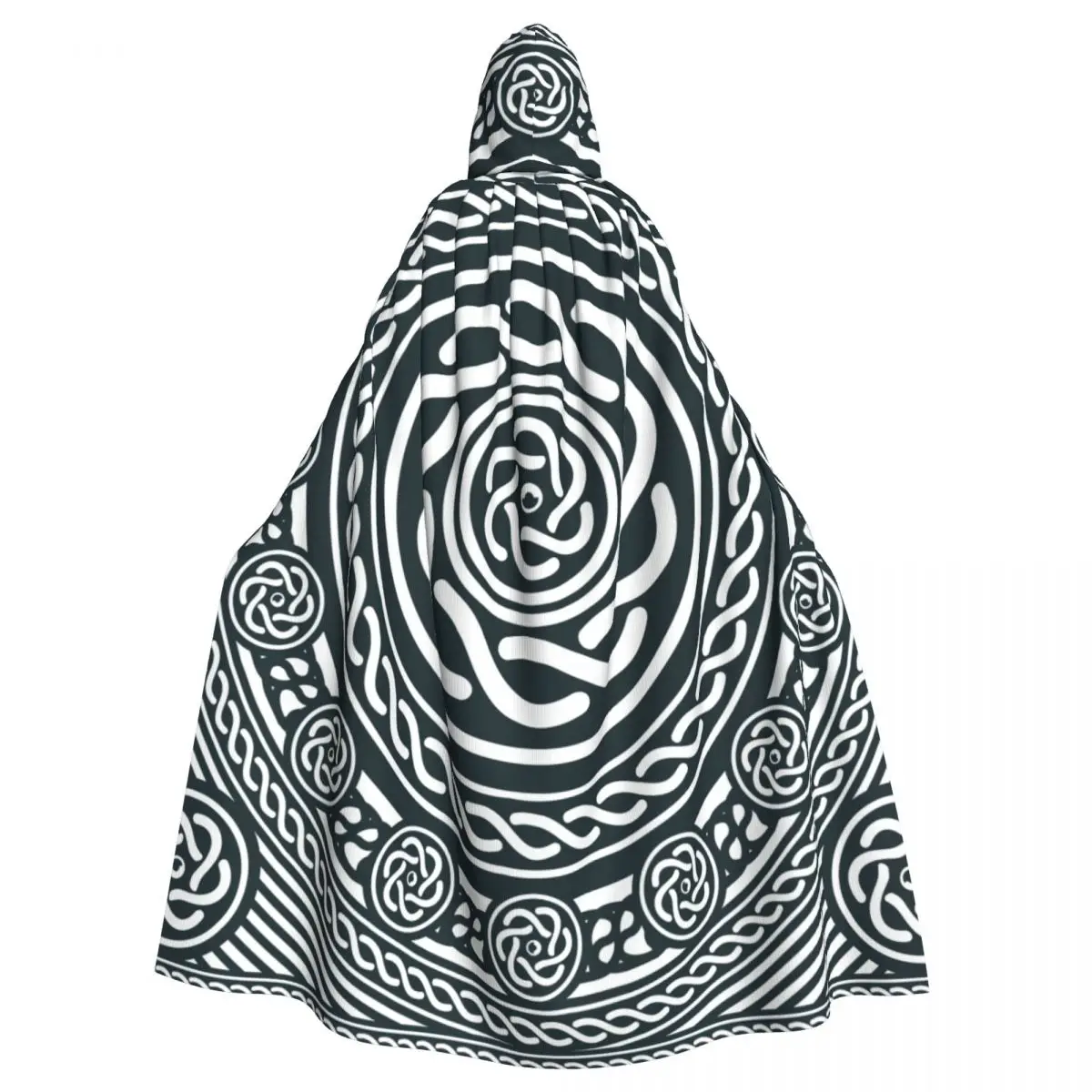 Hooded Cloak Polyester Unisex Witch Cape Costume AccessoryAbstract Black And White Celtic Mandala