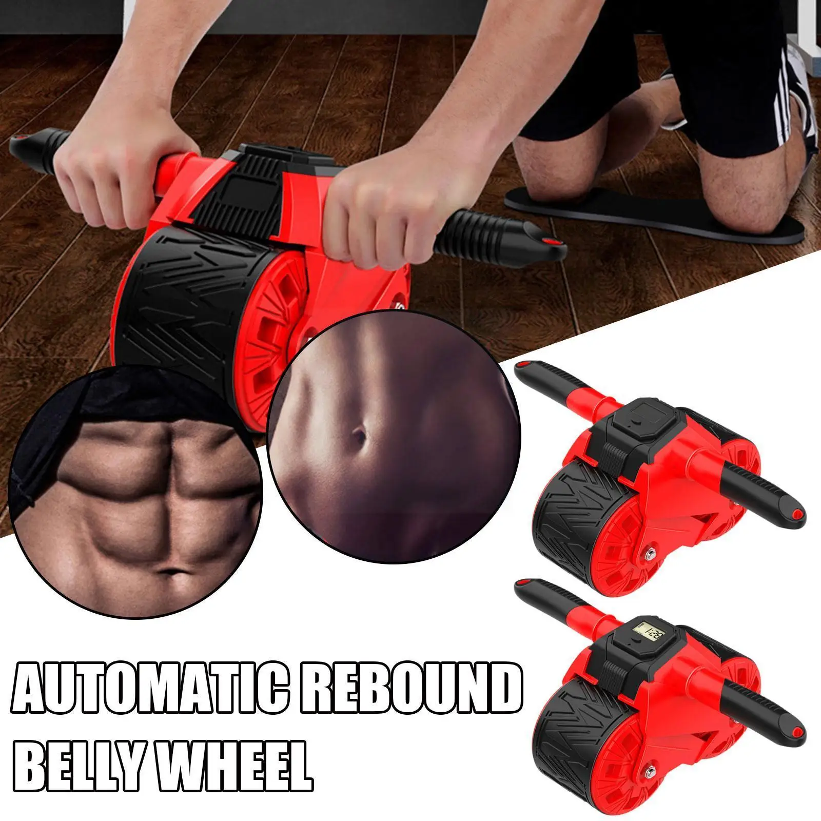 

40cm Automatic Rebound Belly Wheel ABS Red Men's Fitness Equipment For Muscle Stretching Training Reduction Exercise T3X3