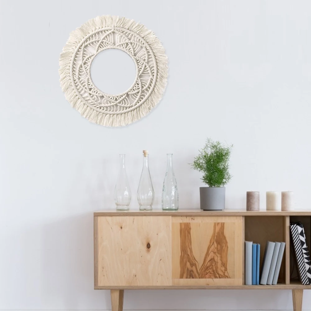 

Macrame Fringe Tapestry Decorative Boho Nordic Bohemian Round Hanging Wall Mirror For Apartment Living Room Bedroom Baby Nursery