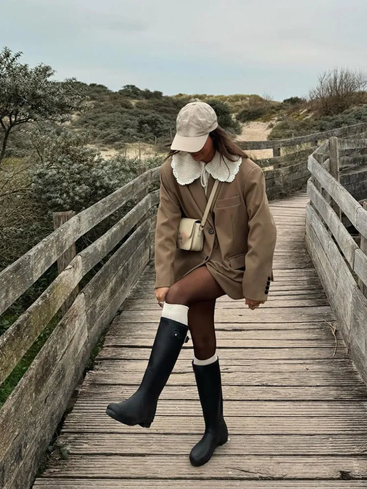 Винтажный однобортный костюм с двойными карманами модное пальто длинными