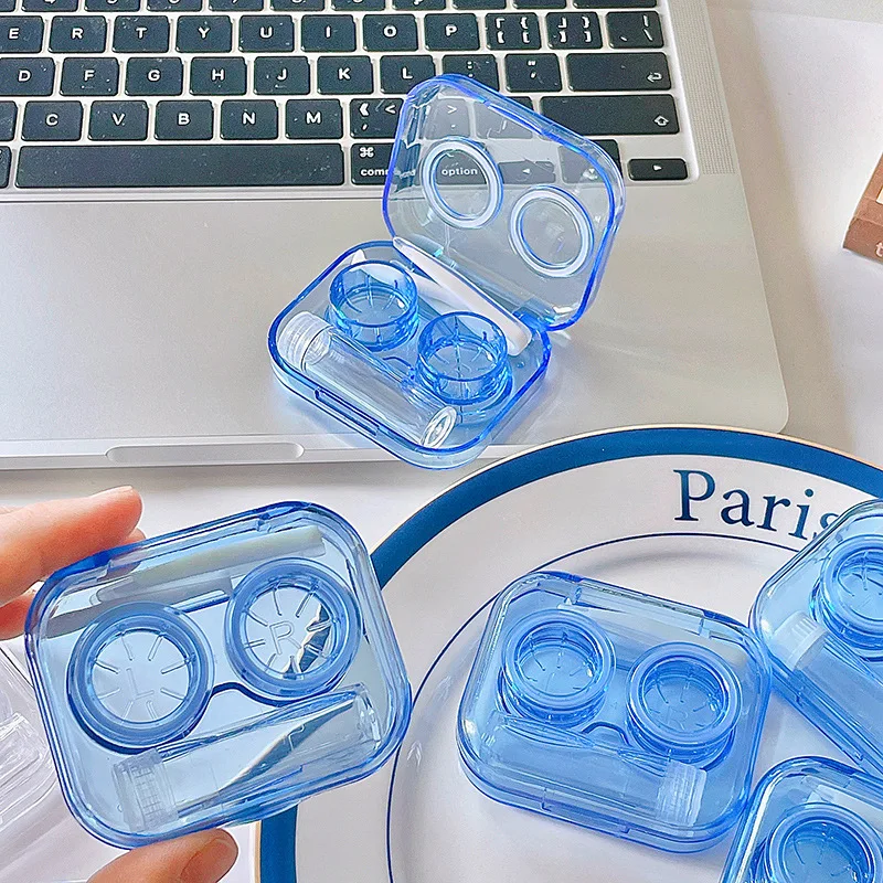 

1PCS Women Transparent Blue Green Colored Contact Lens Eyes Container Case Travel Holder Kit Women Beauty Contact Lens Box Case
