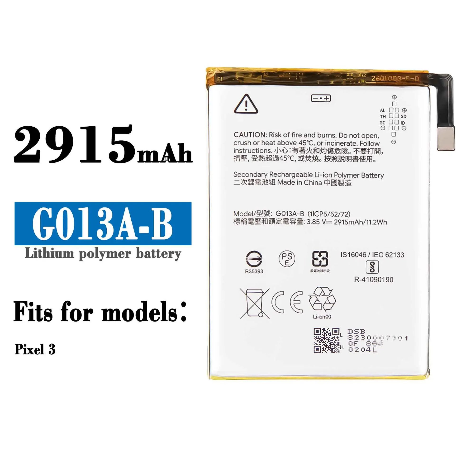 2915mAh G013A-B Battery For HTC GOOGLE PIXEL 3 Mobile Phone Latest Production High Quality lithium Battery
