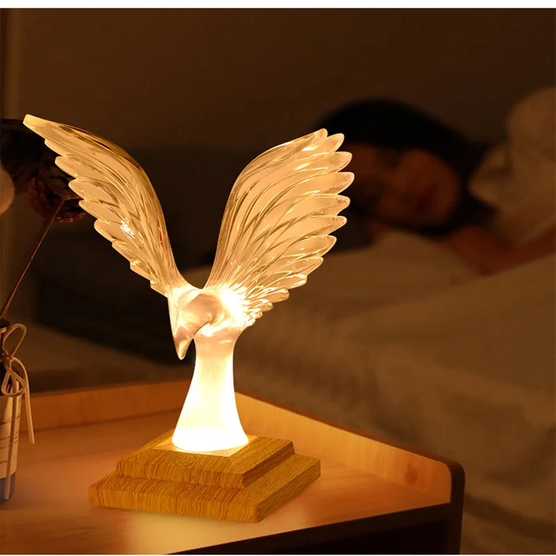 RGB Crystal Eagle Desk Lamp Touch Adjustable Brightness Creative LED Night Light Bedroom Bedside Decorative Lamp USB Rechargable