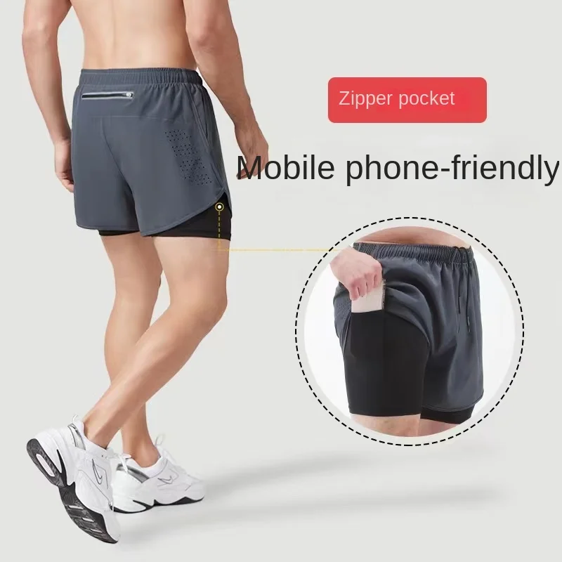

False two running shorts man sneaked away double quick-drying ventilative fitness leisure play high three minutes of pants