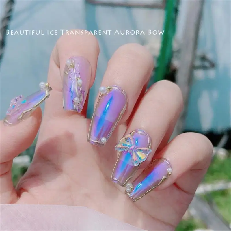Auroras Bowknot 3D zdobienie paznokci dekoracje letnie zawieszki do galaretkowy kolor świecący brokat wstążka kokardki narzędzie Manicure