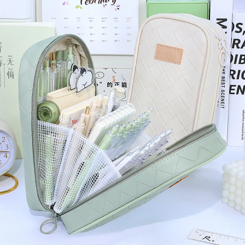 

Чехол для карандашей из мягкой кожи, школьные принадлежности, пенал большой вместимости, чехол для карандашей, студенческие принадлежности...