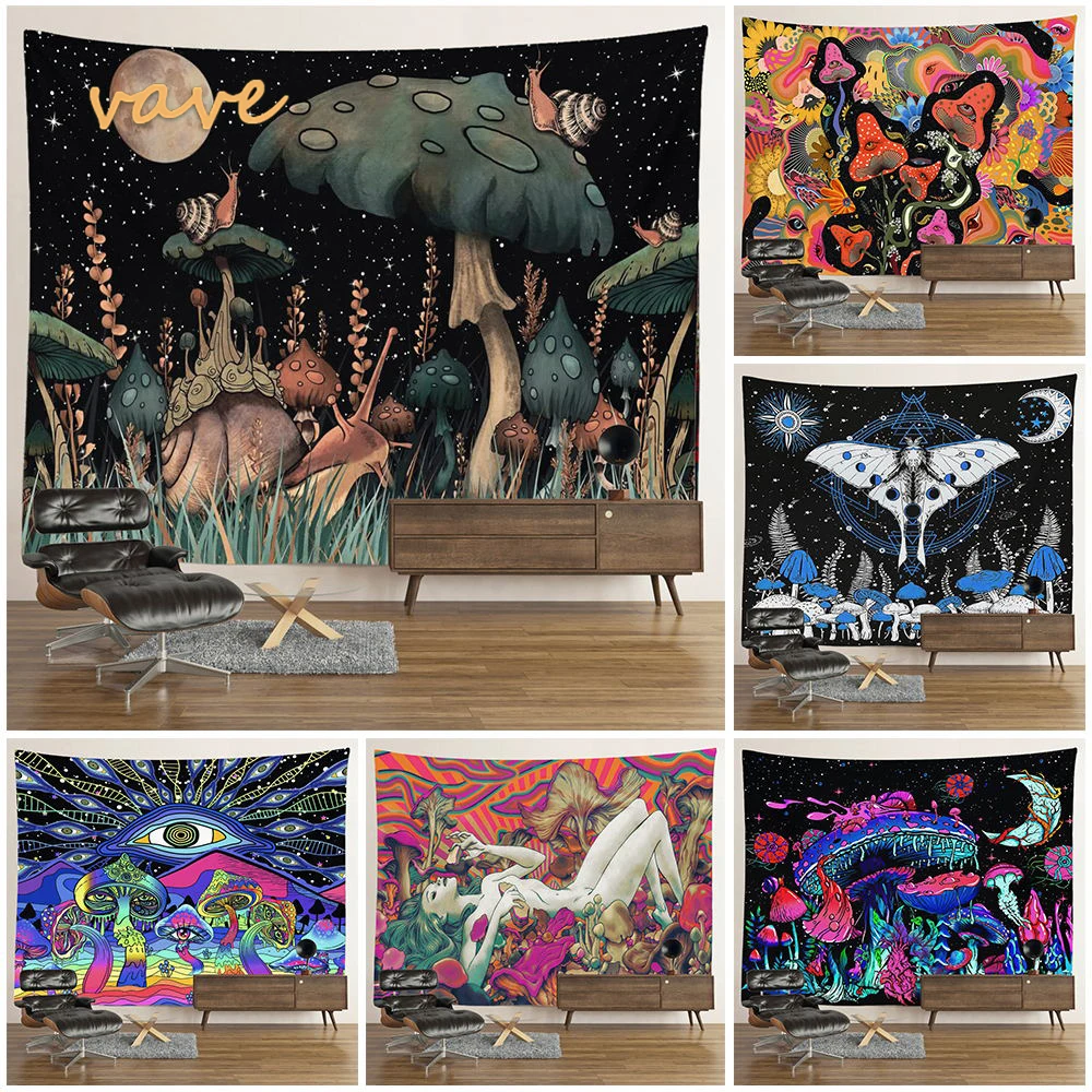 

Psychedelic Trippy Vintage Mushroom Tapestry Wall Hanging Hippie Boho Large Fabric Tapestry Aesthetic Bedroom Room Decor