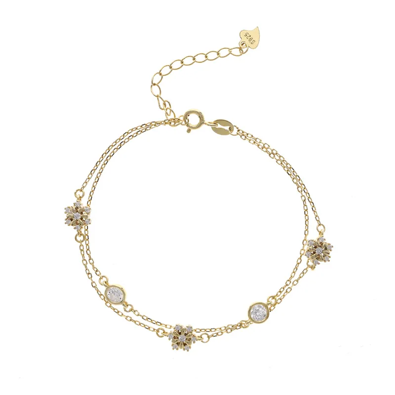 

Christmas Women's Trending Zircon Snowflake Bracelets Double Layer 925 Sterling Silver Round Chain Bracelet For Women Jewelry