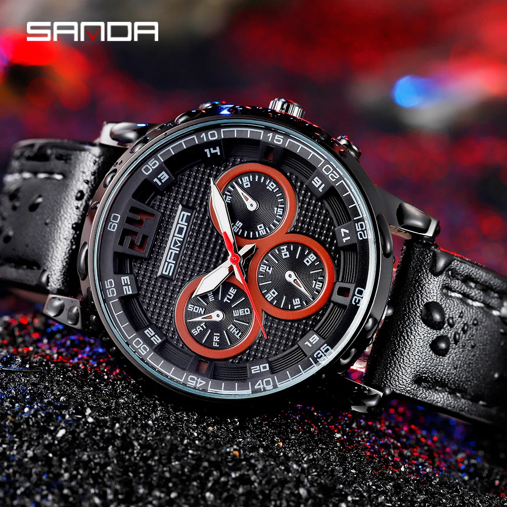 SANDA Men Watch Top Brand Luxury Waterproof Quartz Watch MenCasual Sports Wrist Watches Leather Clock Male Relogio Masculino