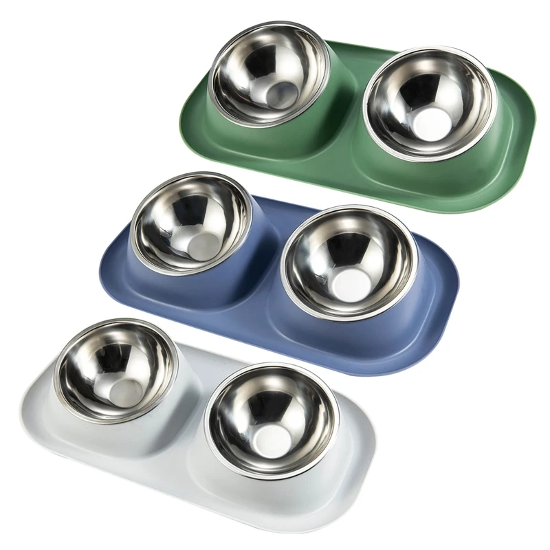 

Double Small Dog Bowls Stainless Steel Food and Water Bowl Set for CAT