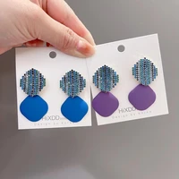 korean new klein blue square diamond earrings womens s925 silver needle fashion personality light luxury earrings fashion