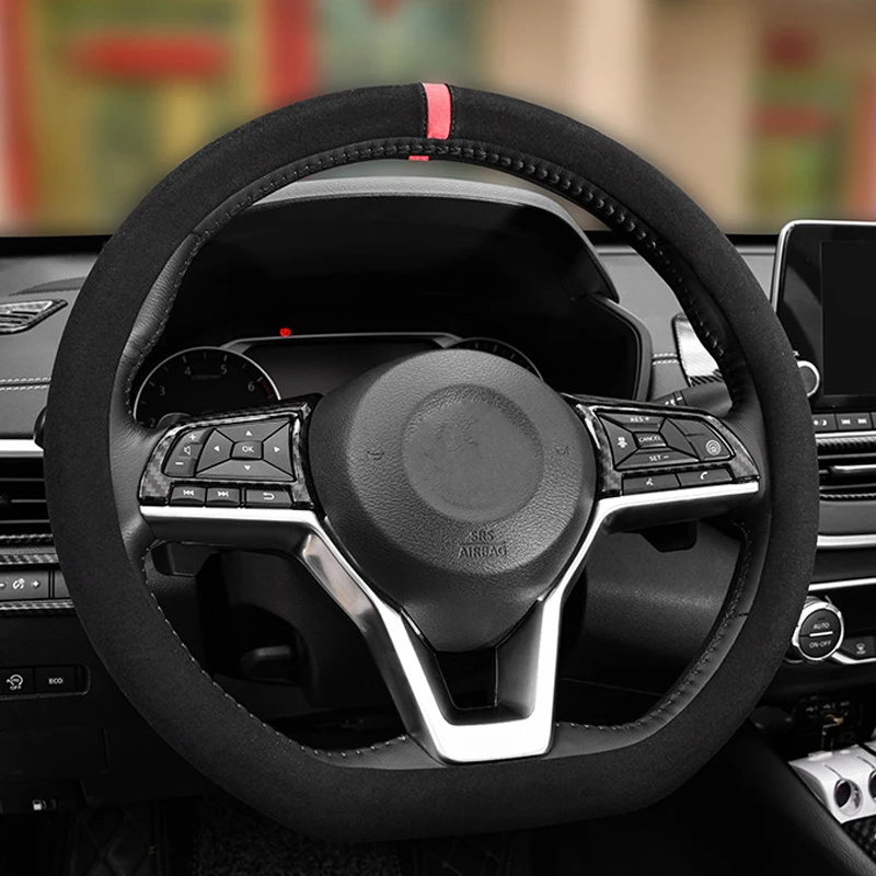 

38cm Leather Car Steering Wheel Cover Four Seasons Universal Sweat-absorbing Anti-skid Various Car Handle Protective Cover