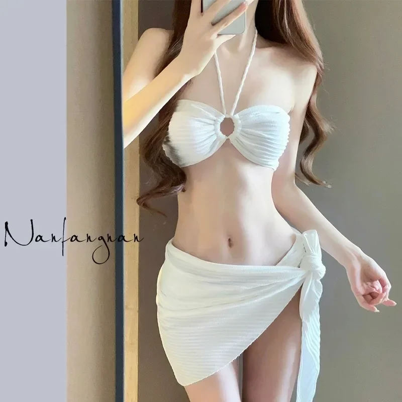 Сплошной цвет розово-красный купальник из 3 предметов для женщин новинка 2024 года