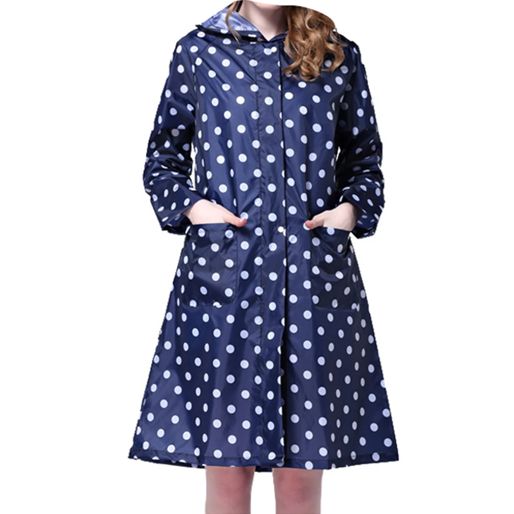 

Женский многоразовый Портативный модный длинный плащ-пончо в горошек с капюшоном и передними карманами для девочек