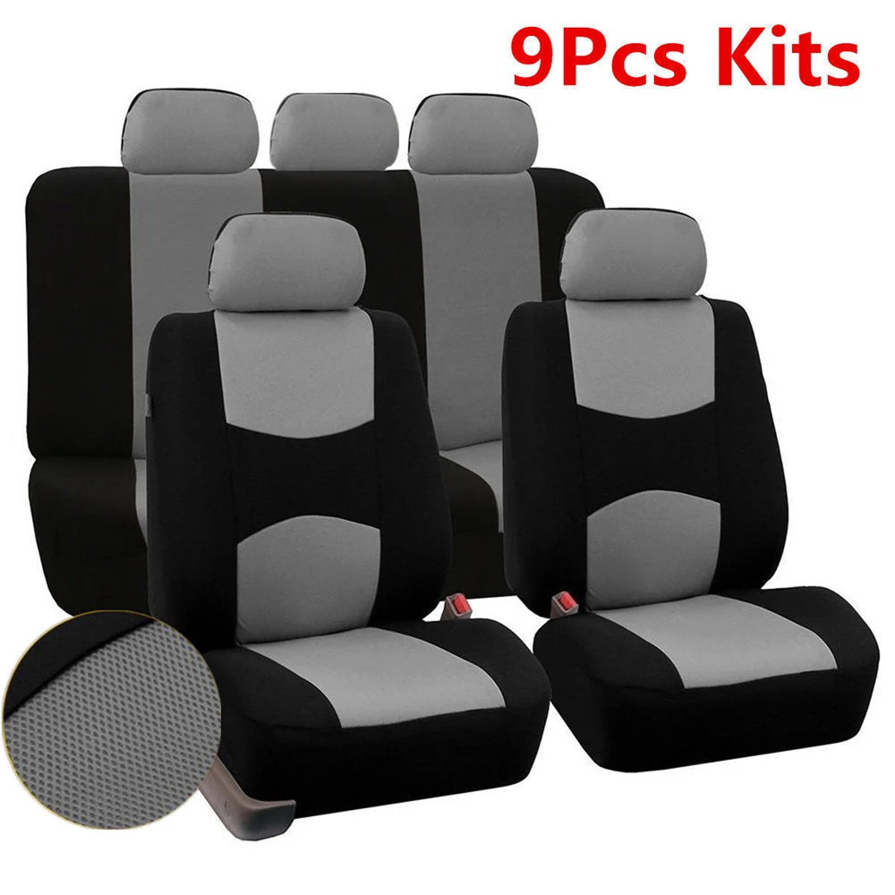 

Auto Car Seat Cover 5-Seats Front+Rear Cushion Sedan SUV Mesh Polyester Gray Set Accessories Four Seasons