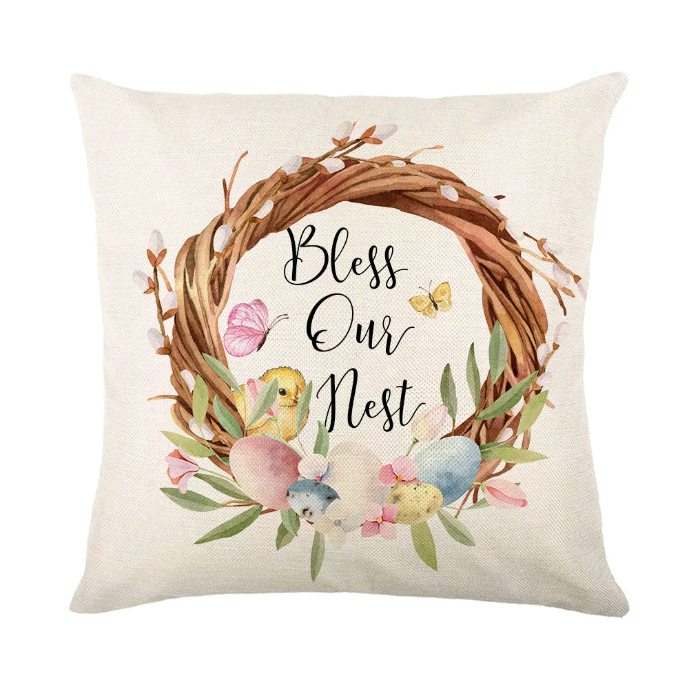 

Весна 2023, пасхальный домашний декор, наволочка для подушки, квадратная льняная наволочка для подушки, наволочка с принтом кролика и пасхальных яиц