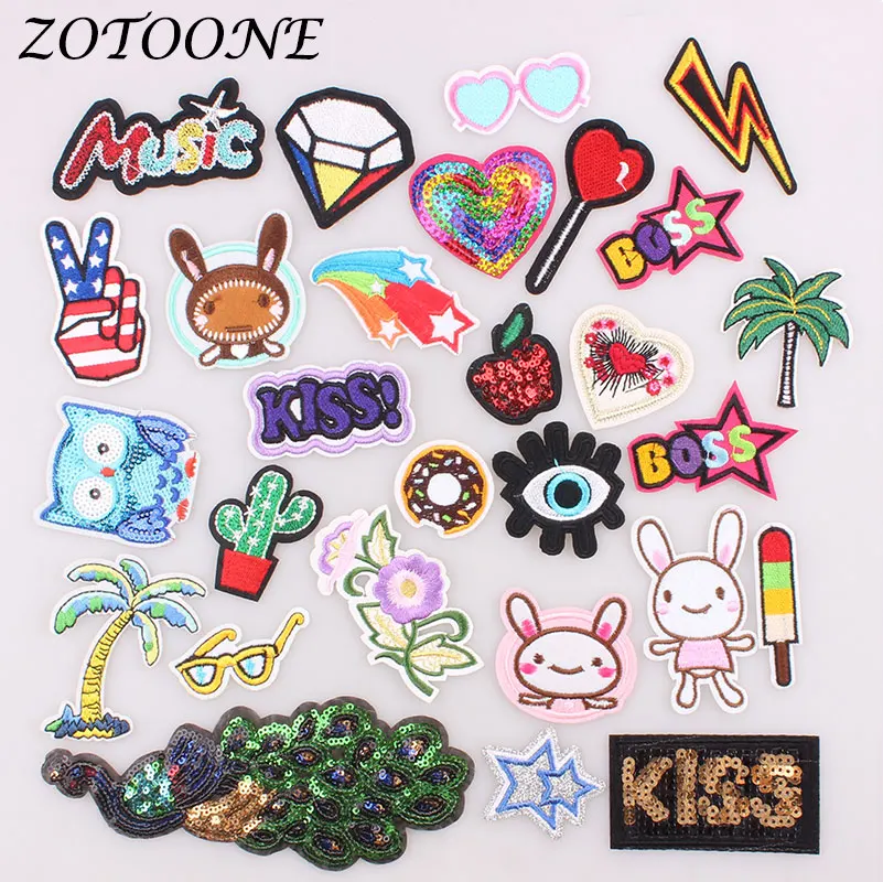 

ZOTOONE Flower Heart Letter Sequin Patches Embroidered Iron on Patch for Clothing Rainbow DIY Stripes Clothes Sticker Appliques