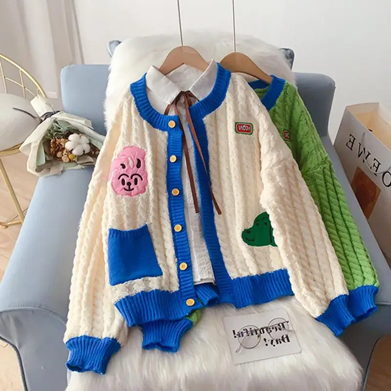 Женский свитер Весенняя толстовка зеленая Женская одежда однобортный Кардиган