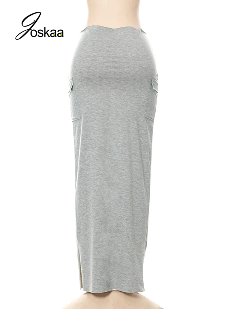 Joskaa серая плиссированная Макси-юбка с высокой талией и карманами Женская одежда