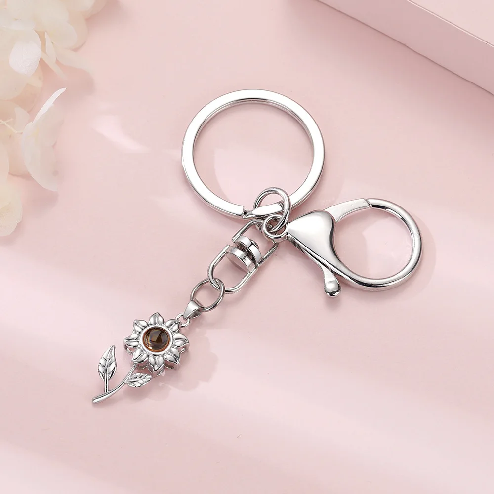 HIBODY Picture Custom Sunflower Stainless Steel Projection Keychain Personalized Colorful Photo Custom Mother's Day Gift