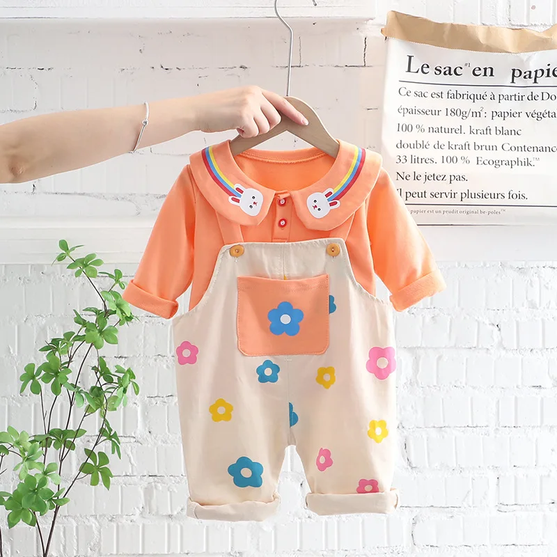 

Infant Baby Clothes Sets 2022 Autumn New Fashion Cute Kids Lapel Printing Overalls Suit For Children's Casual Outfits 1-4 Years