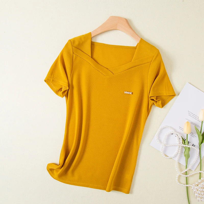 

Женский трикотажный пуловер, Приталенный джемпер с коротким рукавом, круглым вырезом, большие размеры, весна-лето, 2020