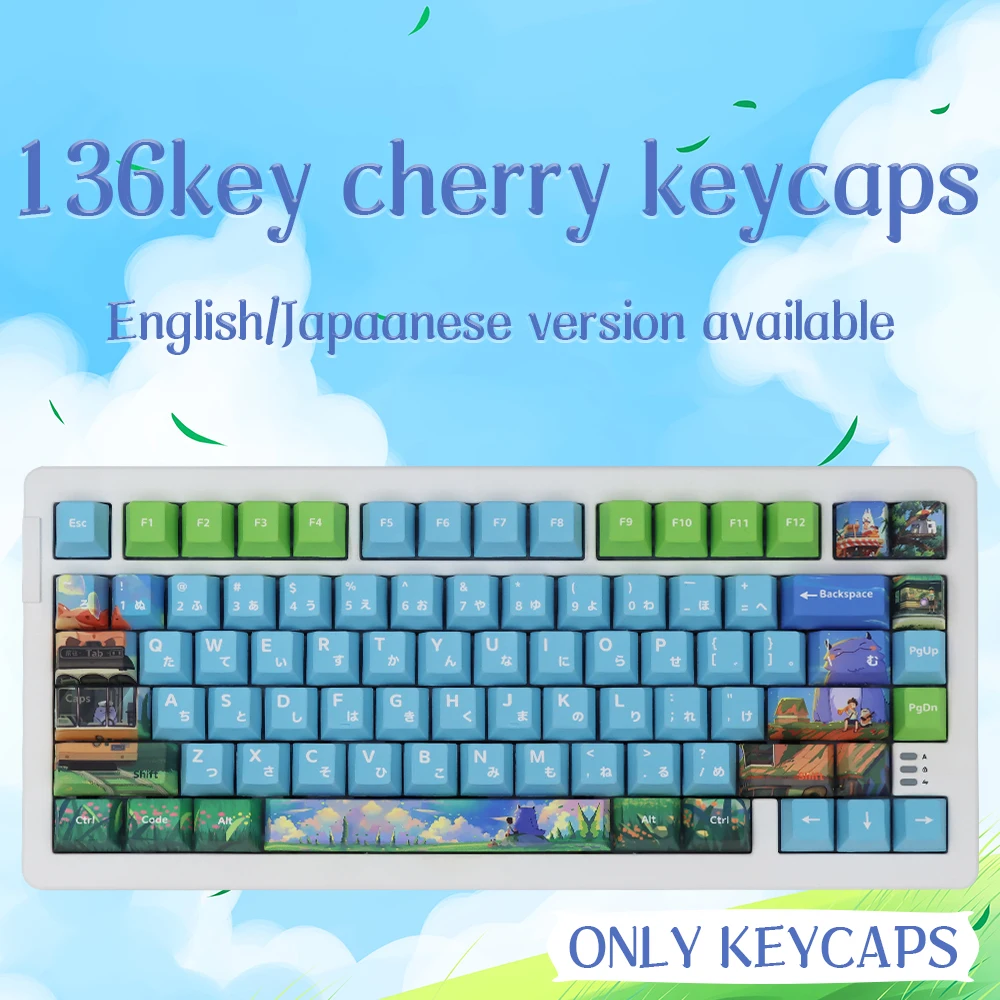 

Fixed summer Japanese illustration style blue-green key caps PBT Cherry Profile for 64/68/75/81/82/84/87/98 mechanical keyboard