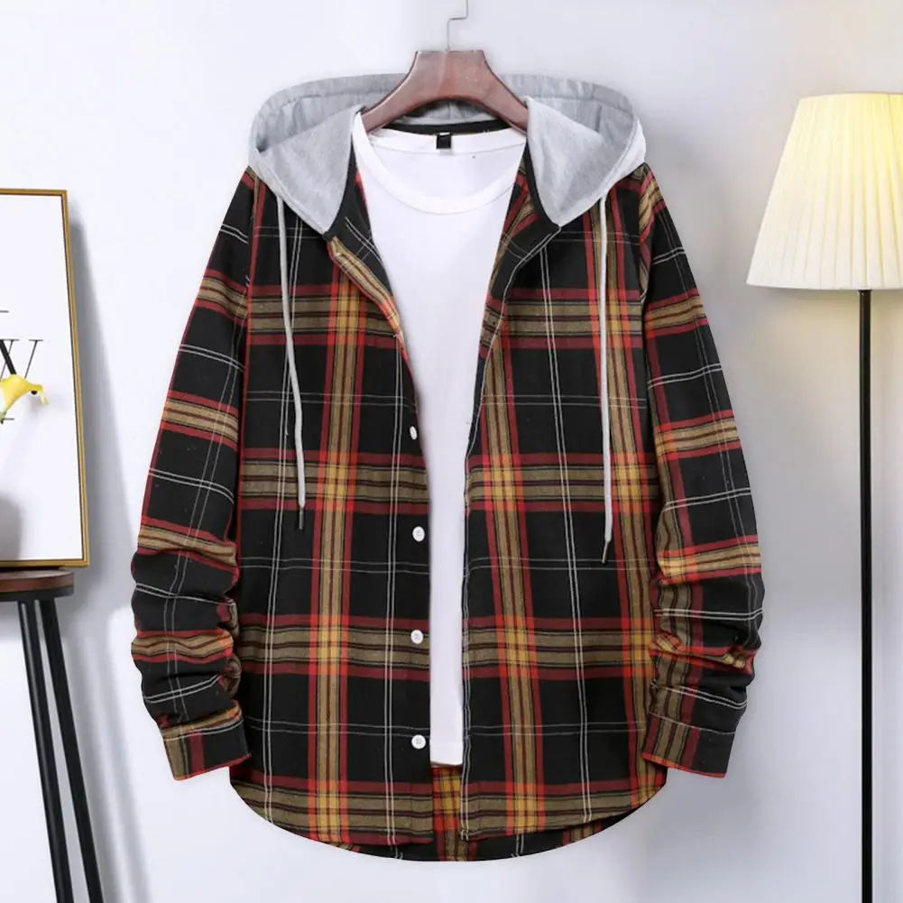 

Korean Streetwear Hooded Oversize Shirts Men Women Casual Plaid Printed Long Sleeve Shirt Fashion Hip Hop Workwear Chemise Homme