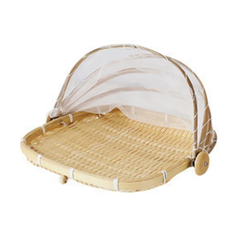 

Hand-Woven Food Serving Tent Basket Tray Fruit Vegetable Bread Storage Basket Outdoor Picnic Mesh Net Cover