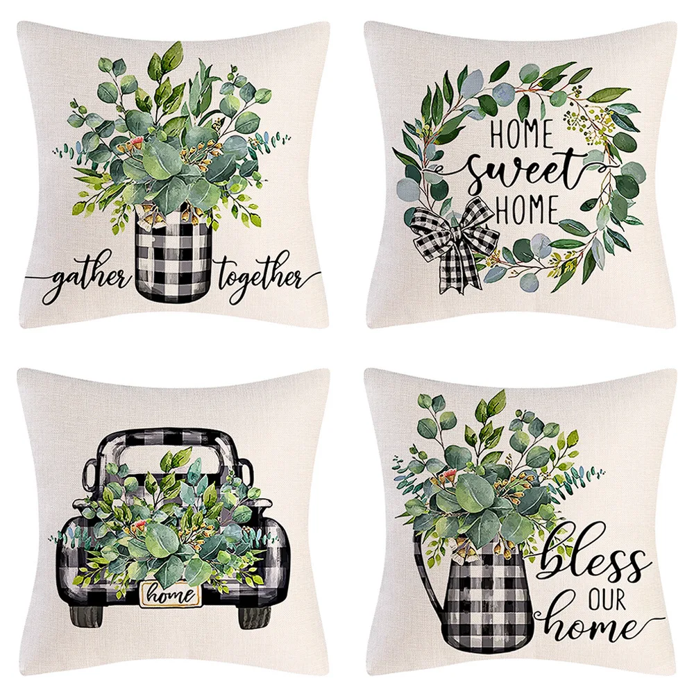 

Green Leaves Truck Printed Cushion Cover 45x45cm Living Room Sofa Home Decor Throw Pillow Case Linen Pillow Covers Couch Pillow