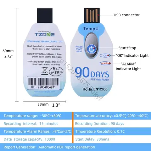 USB Data Logger Tempred & Hovery Data Logger Single Использование PDF Отчет отчета F1FB