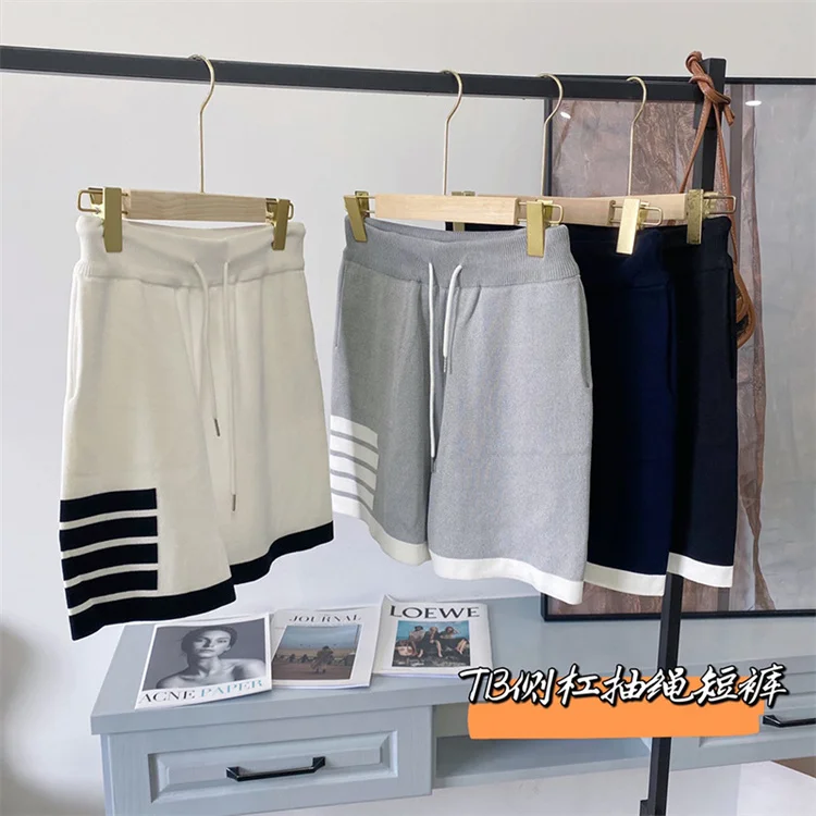 Summer TB college wind four-bar curling ice linen knitted sports shorts women's casual loose hot pants tide