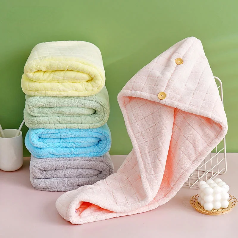 

Microfiber Hair Drying Towel Shower Cap Bath Hats with Button Super Absorbent Hair Towel Fast Drying Hair Wraps