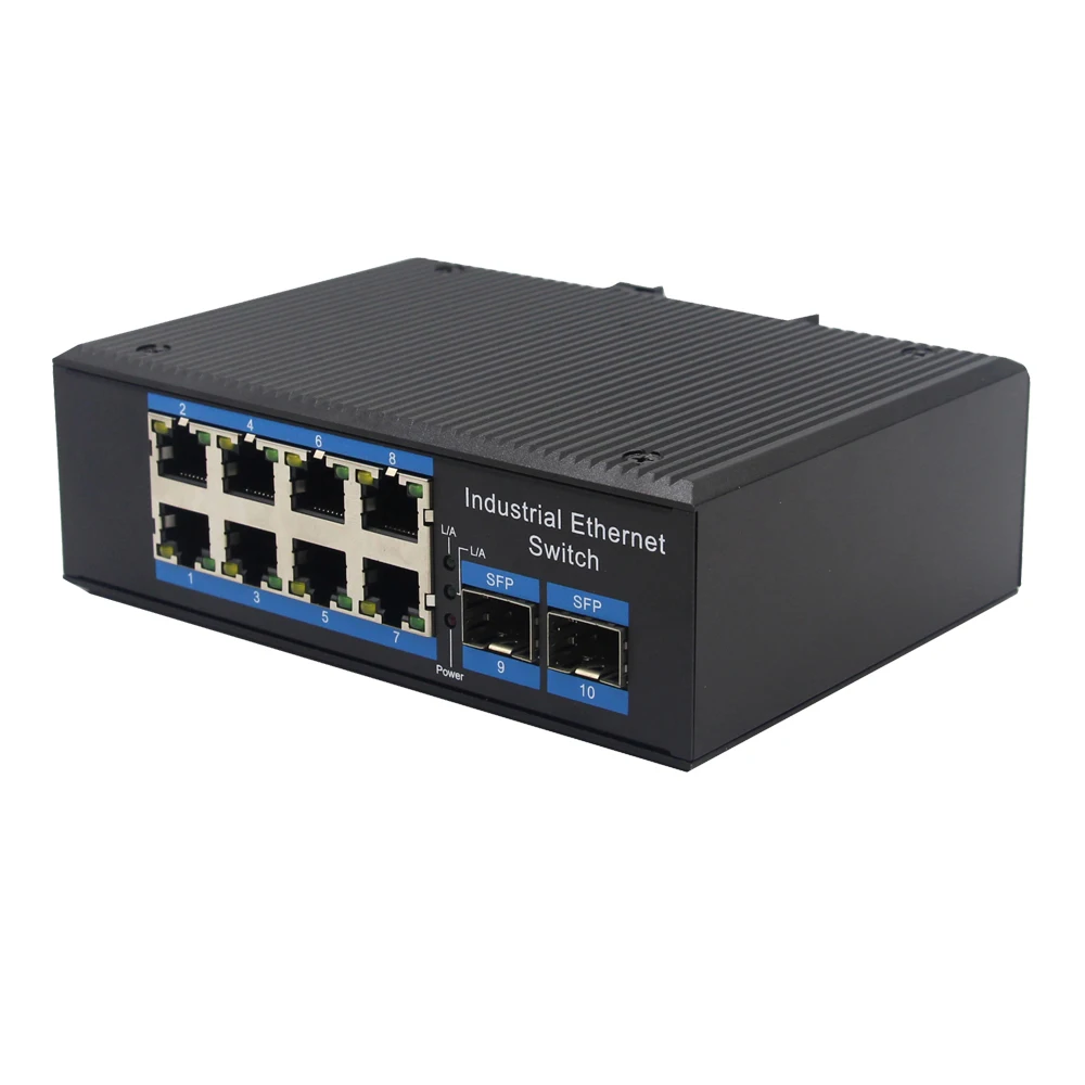 Industrial Grade SFP Ethernet Switch 2*1000M SFP to 8*10/100/1000M UTP Network Switch Din Rail Mount 24V