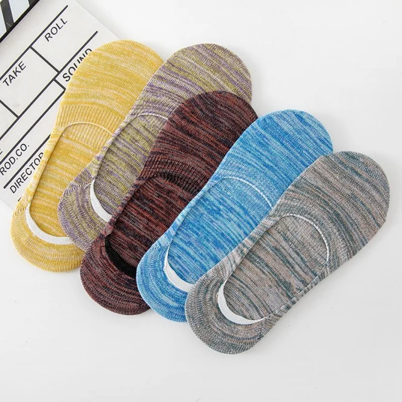 5 Pairs Men Cotton Short Socks Breathable Retro Striped Casual Sports Boat Socks Summer Non-Slip Low-Cut Invisible Ankle Socks