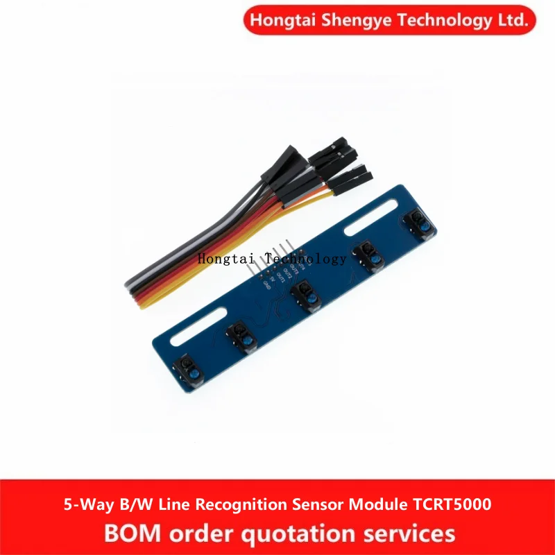 Фото Модуль датчика распознавания черно-белых линий Hongtai TCRT5000 DC3.3-5V, 5-канальный, для отслеживания умных тележек/инфракрасный датчик №1