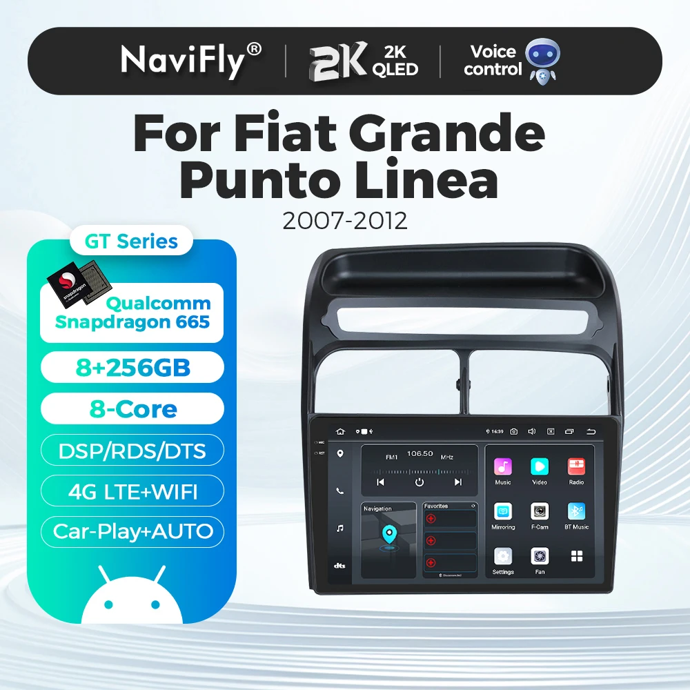 Snapdragon 665 Android 14 для Fiat Grande Punto Linea 2007-2012 беспроводной Carplay автомобильный