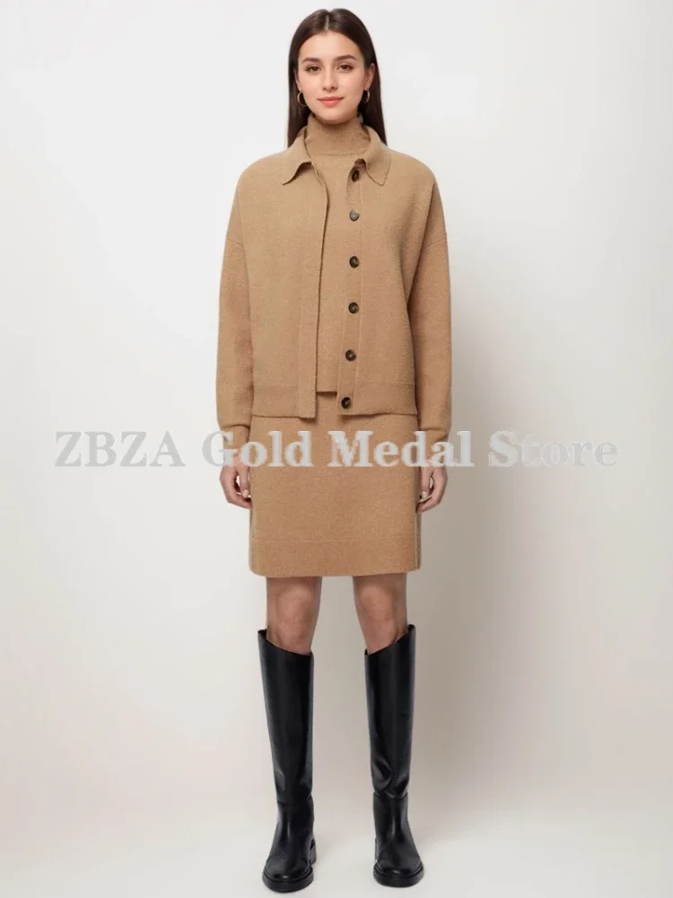 Женский Комплект Одежды Trikotazh - Кардиган Пуловер Топ Майка Юбка С Эластичной